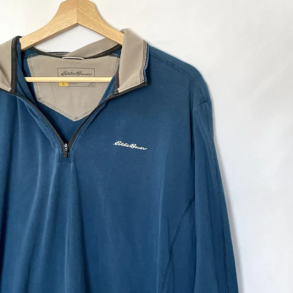 Eddie Bauer travex‎ blue men's large quarter zip sweater freedry cotton shirt